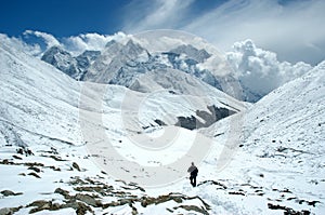 Trekker in the Himalaya photo