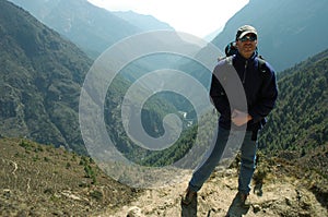 Trekker in the Himalaya valley