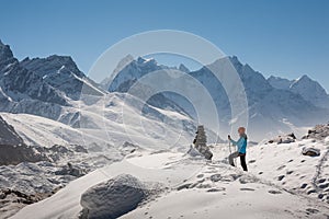 Trekker in Khumbu valley on a way to Everest Base camp