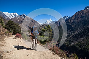 Trekker in Khumbu valley on a way to Everest Base camp