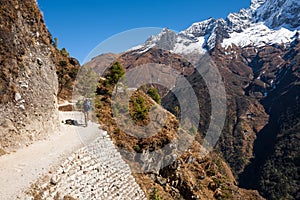 Trekker in Khumbu valley on a way to Everest Base camp