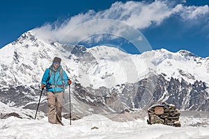 Trekker in Khumbu valley on a way to Everest Base camp