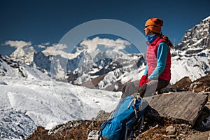 Trekker in Khumbu valley on a way to Everest Base camp