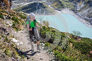 Trekker in lower Himalayas