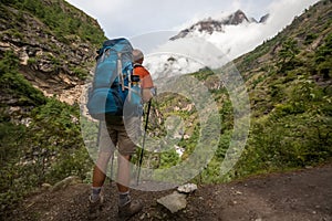 Trekker in lower Himalayas