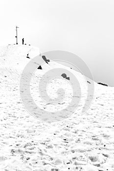 Trekker man stands on top of triund hill top at Mcleod ganj, Dharamsala, himachal pradesh