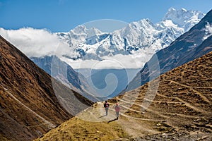 Trekker on Manaslu circuit trek in Nepal