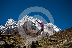 Trekker on Manaslu circuit trek in Nepal