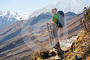 Trekker on Manaslu circuit trek in Nepal