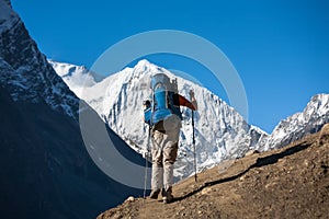 Trekker on Manaslu circuit trek in Nepal