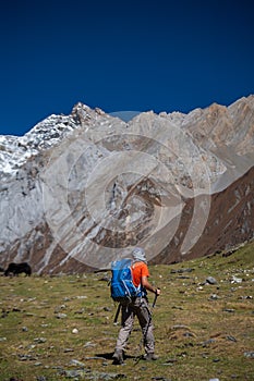 Trekker on Manaslu circuit trek in Nepal