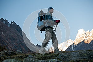 Trekker on Manaslu circuit trek in Nepal