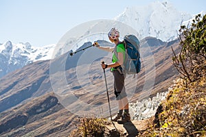 Trekker on Manaslu circuit trek in Nepal