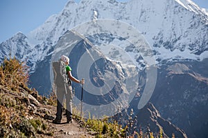 Trekker on Manaslu circuit trek in Nepal