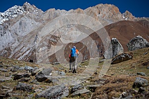 Trekker on Manaslu circuit trek in Nepal