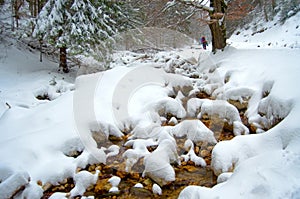 Trekker in snow photo