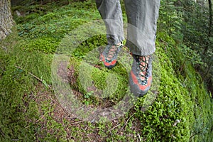 A trekker walking solo  among the forest in a cloudy day