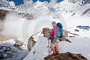 Trekker on the way to Annapurna base camp, Nepal