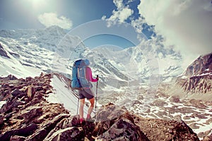 Trekker on the way to Annapurna base camp, Nepal