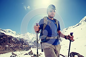 Trekker on the way to Annapurna base camp, Nepal