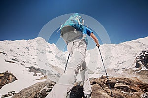 Trekker on the way to Annapurna base camp, Nepal