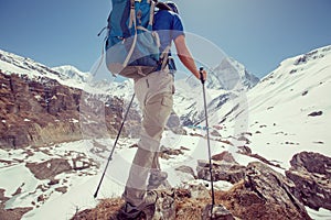 Trekker on the way to Annapurna base camp, Nepal