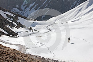 Trekker on the way to Annapurna base camp, Nepal