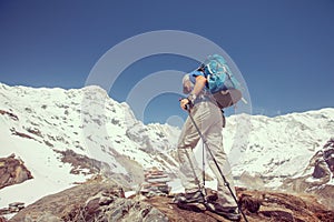 Trekker on the way to Annapurna base camp, Nepal