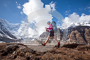 Trekker on the way to Annapurna base camp, Nepal