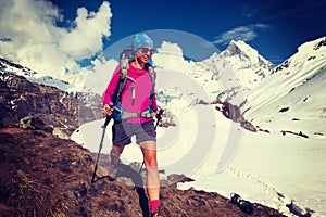 Trekker on the way to Annapurna base camp, Nepal