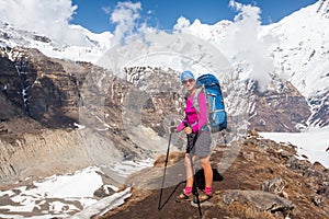 Trekker on the way to Annapurna base camp, Nepal