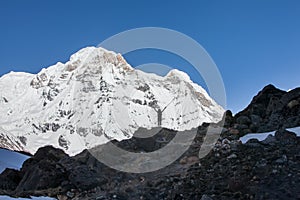 Trekker on the way to Annapurna base camp, Nepal