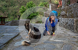 Trekker on the way to Annapurna base camp, Nepal