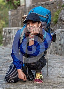 Trekker on the way to Annapurna base camp, Nepal