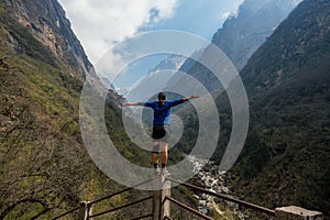 Trekker on the way to Annapurna base camp, Nepal