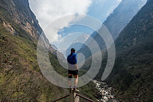 Trekker on the way to Annapurna base camp, Nepal