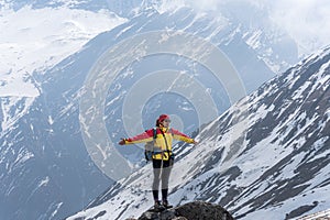 Trekker on the way to Annapurna base camp, Nepal