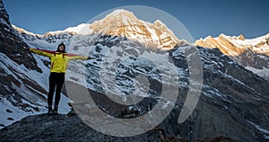 Trekker on the way to Annapurna base camp, Nepal