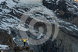 Trekker on the way to Annapurna base camp, Nepal