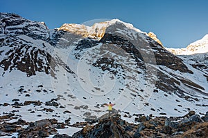 Trekker on the way to Annapurna base camp, Nepal