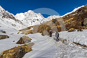 Trekkers in Annapurna Sanctuary