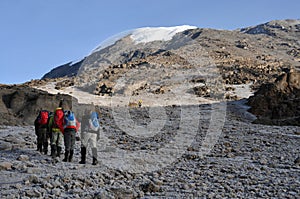 Trekkers at mount Kilimanjaro photo