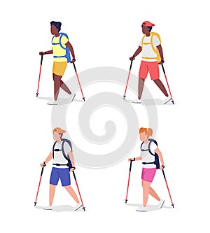 Trekkers semi flat color vector character set