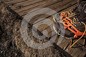 Trekking boots with ice crampons