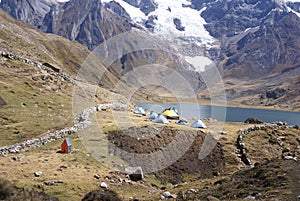 Trekking camp with pack mules and donkeys