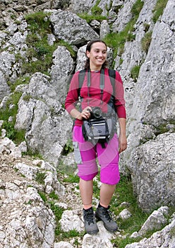 Trekking girl on mountain