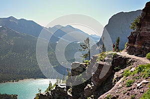 Trekking in Grinnel Lake Trail, Glacier National Park, Montana,