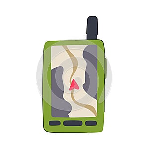 trekking handheld gps cartoon vector illustration