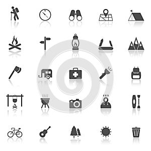 Trekking icons with reflect on white background