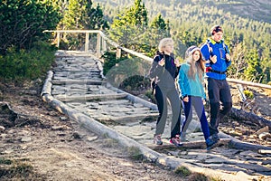 Trekking in mountains.